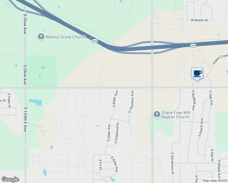 map of restaurants, bars, coffee shops, grocery stores, and more near 2600 West Tucson Court in Broken Arrow