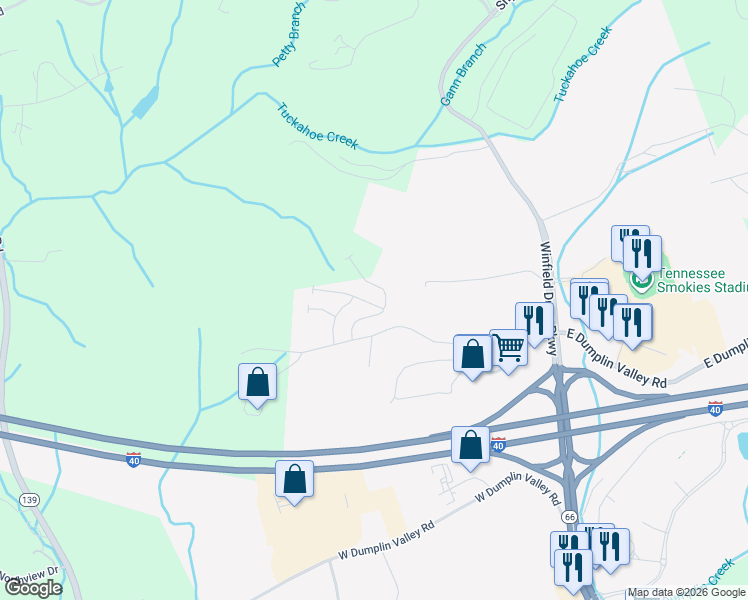 map of restaurants, bars, coffee shops, grocery stores, and more near 168 Bass Pro Drive in Kodak