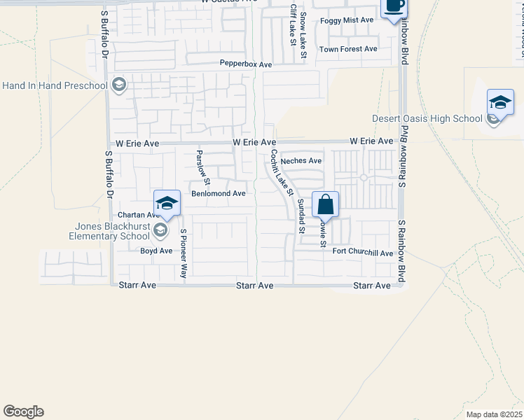map of restaurants, bars, coffee shops, grocery stores, and more near 7335 Apache Mission Court in Las Vegas