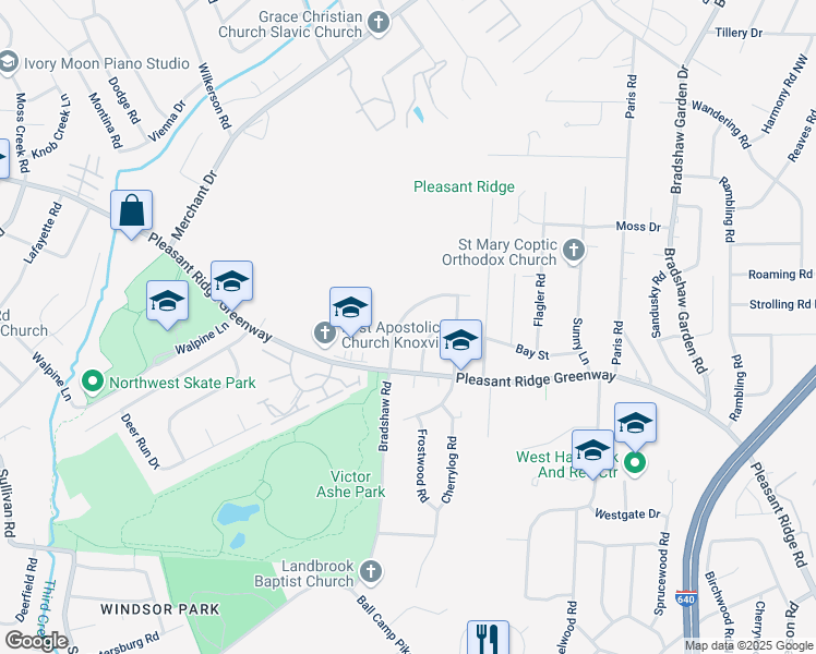 map of restaurants, bars, coffee shops, grocery stores, and more near 4925 Kingman Drive in Knoxville