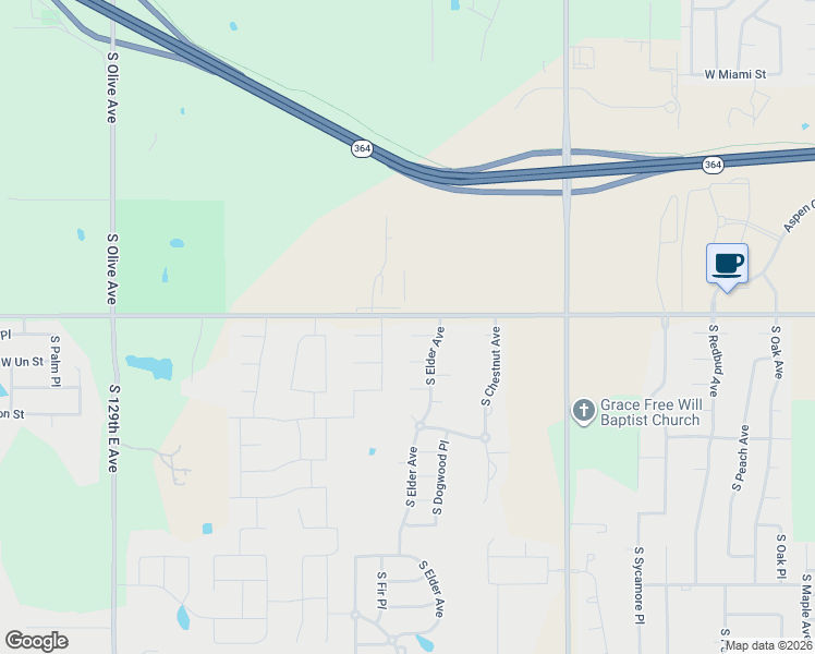 map of restaurants, bars, coffee shops, grocery stores, and more near 2620 West Tucson Court in Broken Arrow