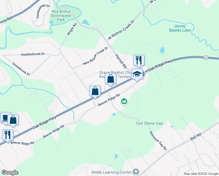 map of restaurants, bars, coffee shops, grocery stores, and more near 7227 Oak Ridge Highway in Knoxville