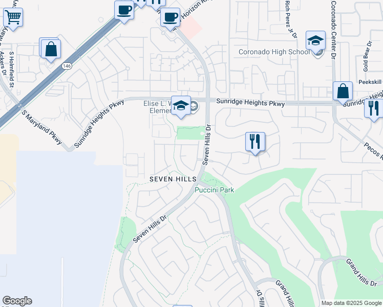 map of restaurants, bars, coffee shops, grocery stores, and more near 3096 Maple Ridge Court in Henderson