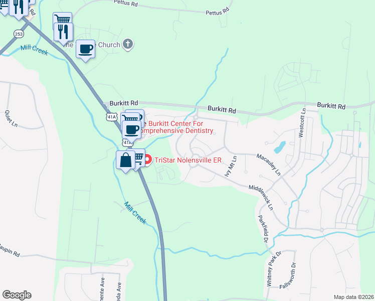 map of restaurants, bars, coffee shops, grocery stores, and more near 8405 Danbrook Drive in Nolensville