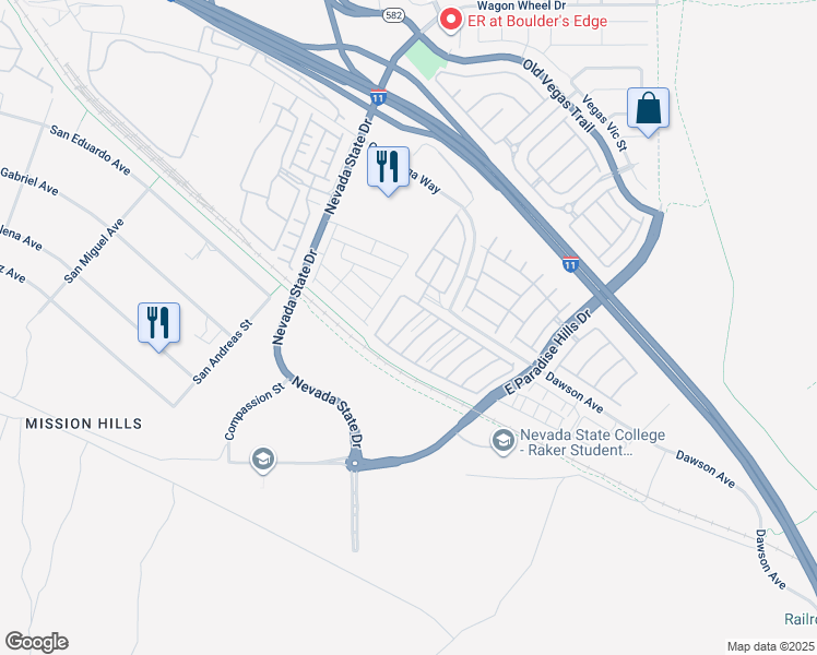 map of restaurants, bars, coffee shops, grocery stores, and more near 1142 Paradise Garden Drive in Henderson