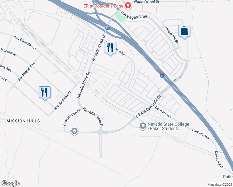 map of restaurants, bars, coffee shops, grocery stores, and more near 1142 Paradise Garden Drive in Henderson