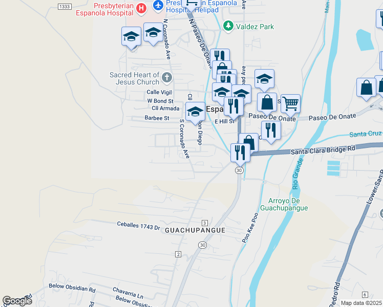 map of restaurants, bars, coffee shops, grocery stores, and more near 714 Calle Algodones in Española