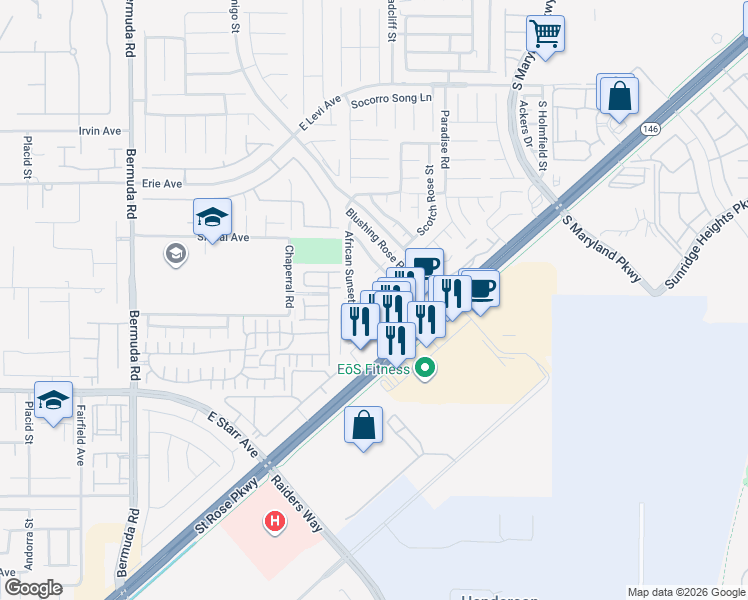 map of restaurants, bars, coffee shops, grocery stores, and more near 11092 Arcadia Sunrise Drive in Henderson
