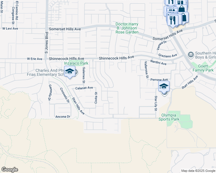 map of restaurants, bars, coffee shops, grocery stores, and more near 11095 Ampus Place in Las Vegas