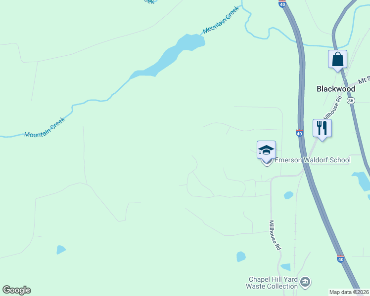 map of restaurants, bars, coffee shops, grocery stores, and more near 1001 Blackwood Mountain Road in Chapel Hill
