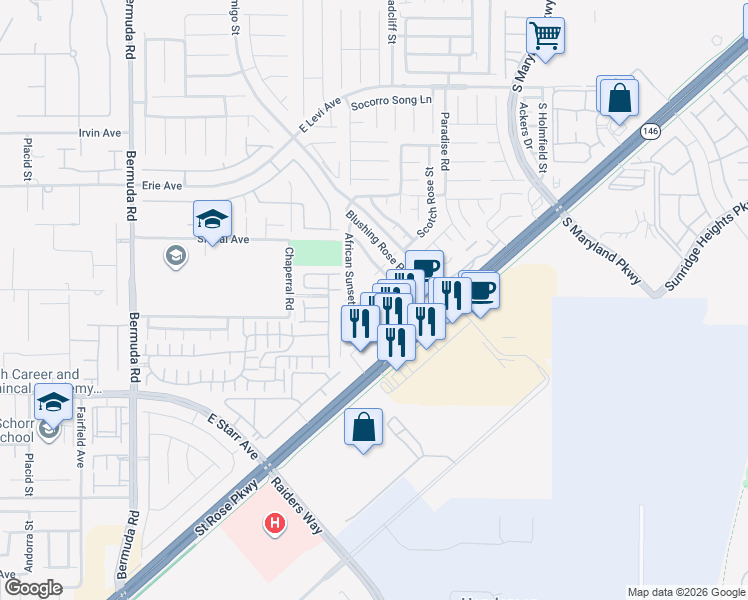 map of restaurants, bars, coffee shops, grocery stores, and more near 11092 Arcadia Sunrise Drive in Henderson