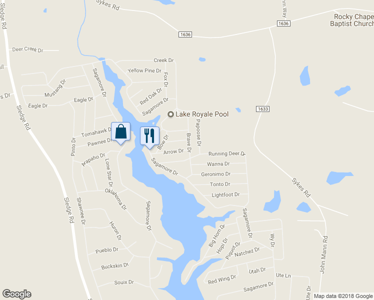 map of restaurants, bars, coffee shops, grocery stores, and more near 126 Arrow Drive in Louisburg