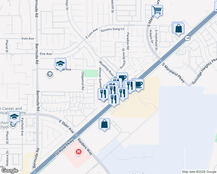 map of restaurants, bars, coffee shops, grocery stores, and more near 11092 Arcadia Sunrise Drive in Henderson