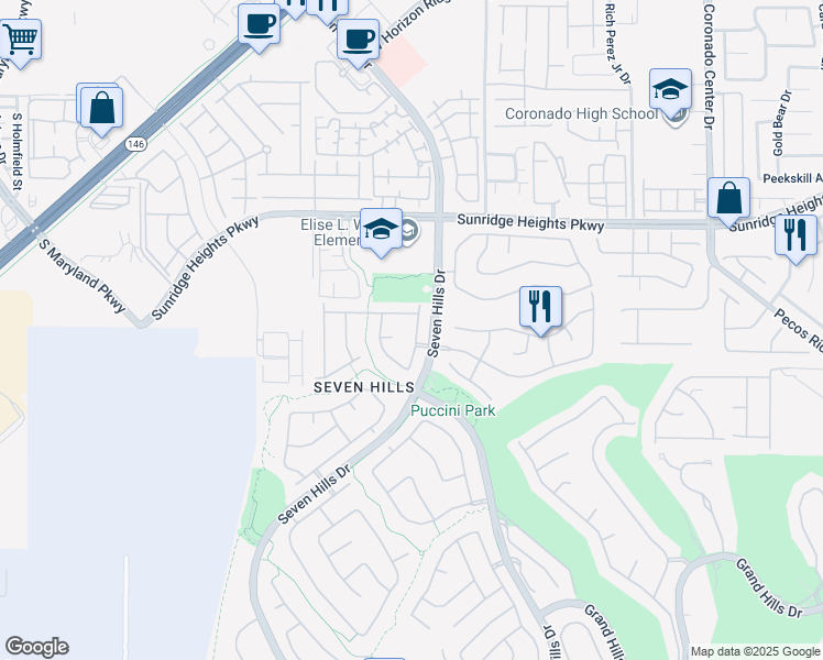 map of restaurants, bars, coffee shops, grocery stores, and more near 1121 Evening Ridge Street in Henderson