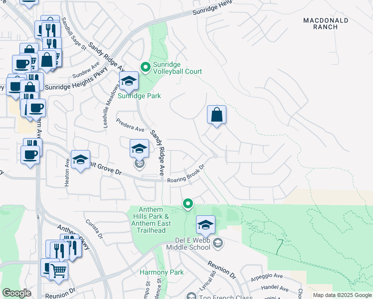 map of restaurants, bars, coffee shops, grocery stores, and more near 2261 Dakota Sky Court in Henderson