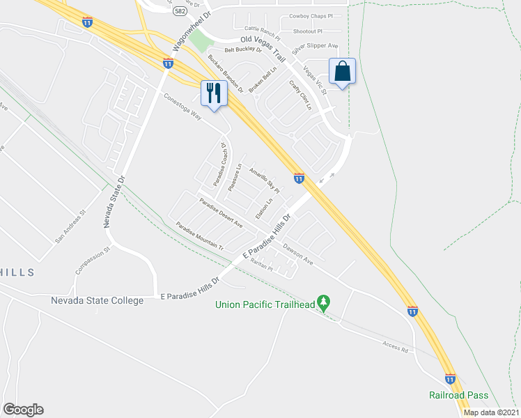 map of restaurants, bars, coffee shops, grocery stores, and more near 1098 Elation Lane in Henderson