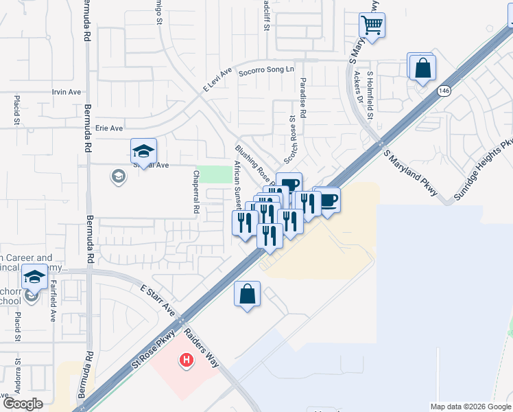 map of restaurants, bars, coffee shops, grocery stores, and more near 11092 Arcadia Sunrise Drive in Henderson