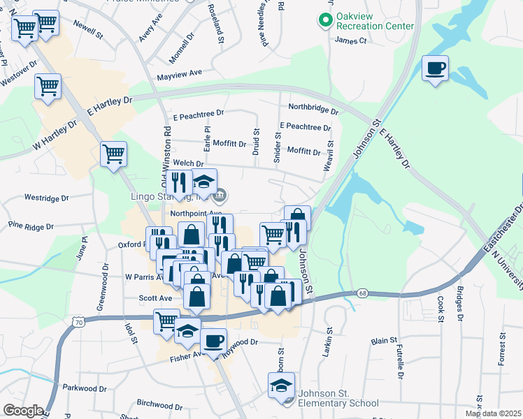 map of restaurants, bars, coffee shops, grocery stores, and more near 219 Northpoint Avenue in High Point