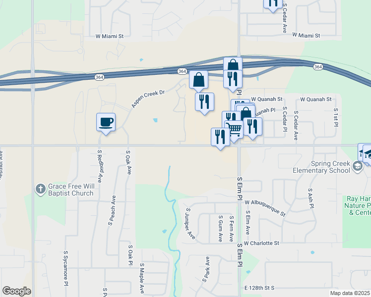 map of restaurants, bars, coffee shops, grocery stores, and more near 1241 West Tucson Street in Broken Arrow