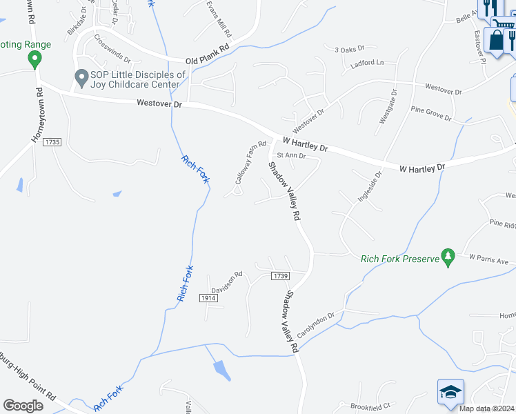 map of restaurants, bars, coffee shops, grocery stores, and more near 937 Londonderry Drive in High Point