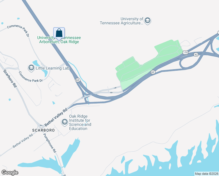 map of restaurants, bars, coffee shops, grocery stores, and more near Bethel Valley Road in Oak Ridge