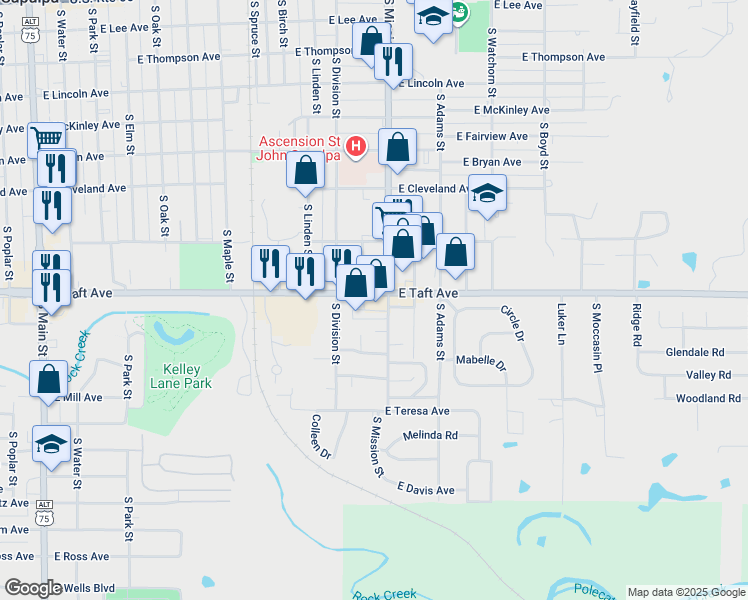 map of restaurants, bars, coffee shops, grocery stores, and more near 1040 East Taft Avenue in Sapulpa