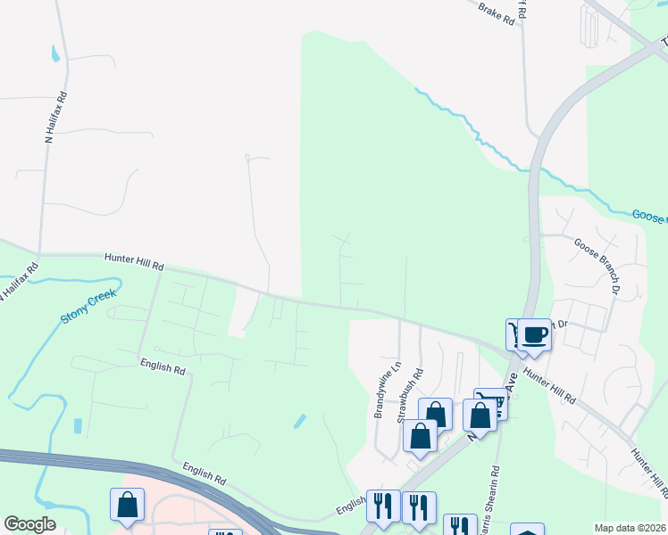 map of restaurants, bars, coffee shops, grocery stores, and more near 1304 Sportsman Trail in Rocky Mount