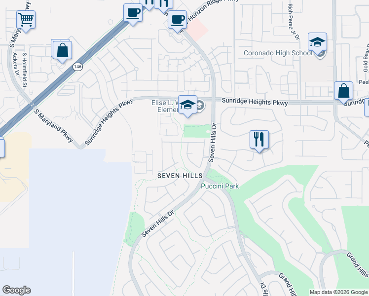 map of restaurants, bars, coffee shops, grocery stores, and more near 1113 Scenic Crest Drive in Henderson
