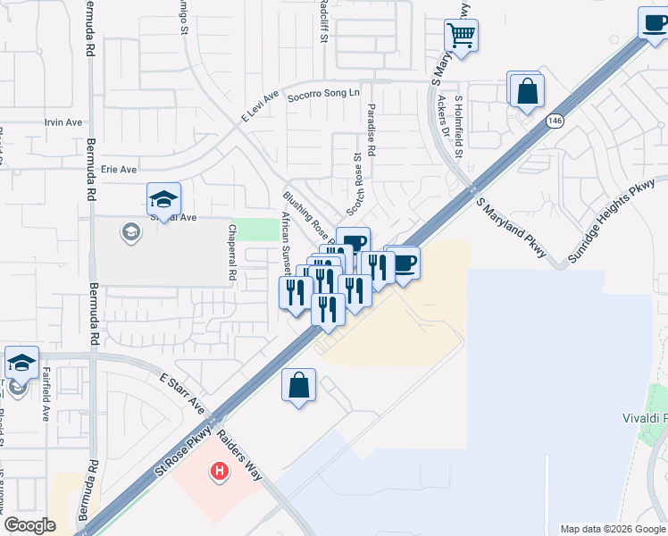 map of restaurants, bars, coffee shops, grocery stores, and more near 11096 South Abbeyfield Rose Drive in Henderson