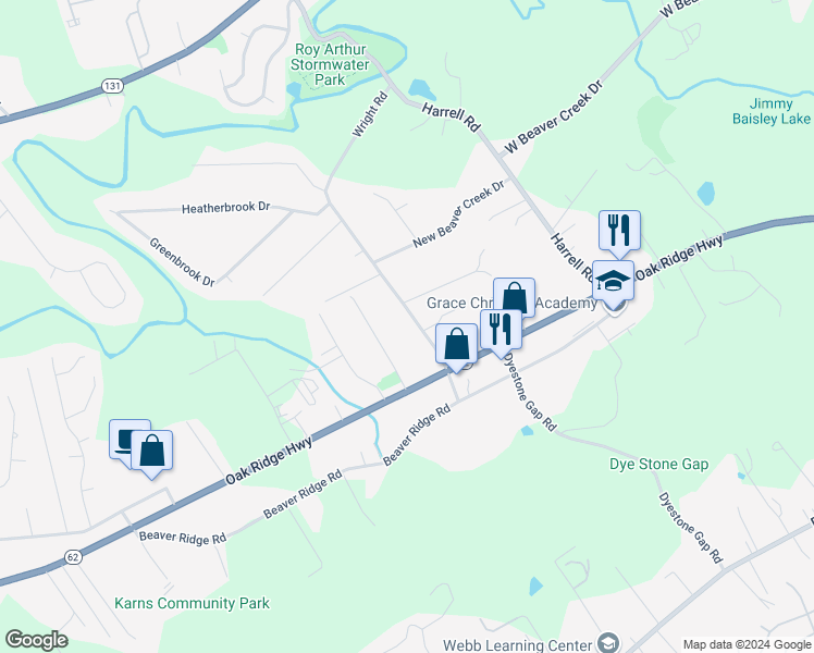 map of restaurants, bars, coffee shops, grocery stores, and more near 6913 Wright Road in Knoxville