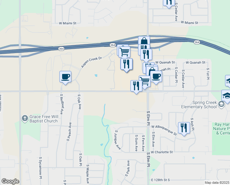 map of restaurants, bars, coffee shops, grocery stores, and more near 1241 West Tucson Street in Broken Arrow