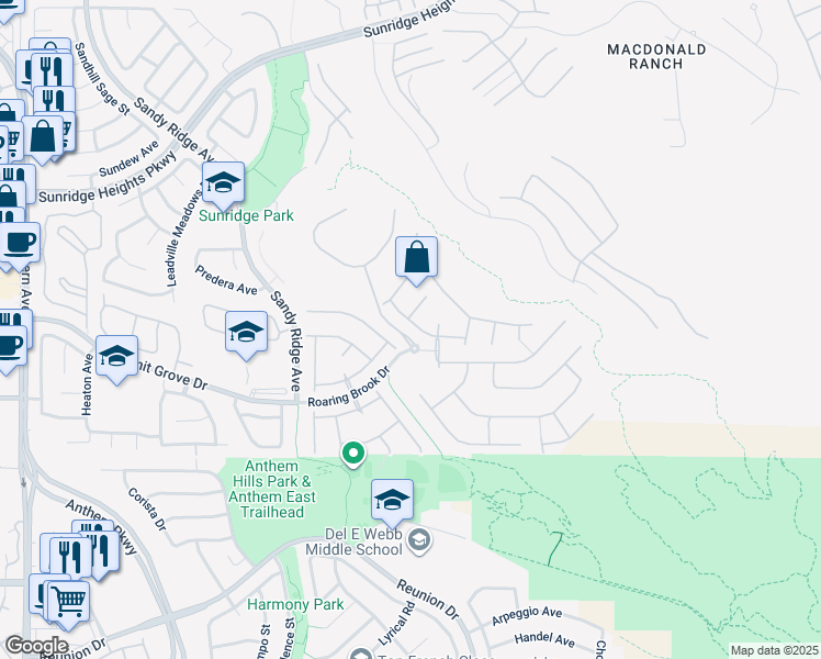 map of restaurants, bars, coffee shops, grocery stores, and more near 2231 Double Tree Avenue in Henderson