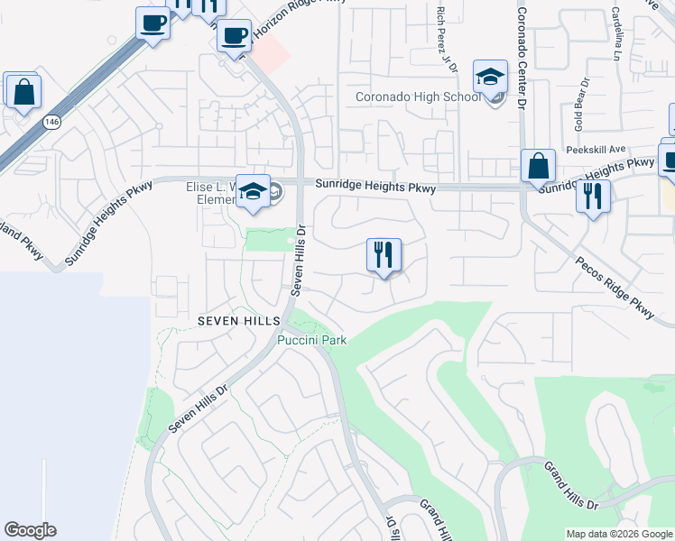 map of restaurants, bars, coffee shops, grocery stores, and more near 3016 Via Della Amore in Henderson