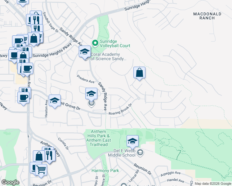 map of restaurants, bars, coffee shops, grocery stores, and more near 2284 Chestnut Ranch Avenue in Henderson