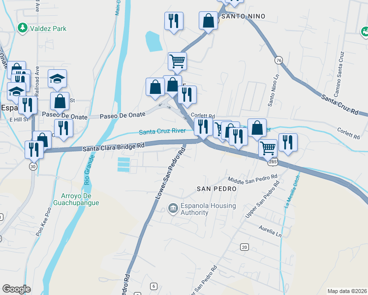 map of restaurants, bars, coffee shops, grocery stores, and more near 208 Hamm Parkway in Española