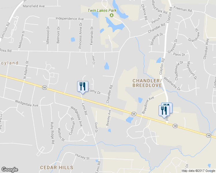 map of restaurants, bars, coffee shops, grocery stores, and more near 221 Chandler Road in Durham
