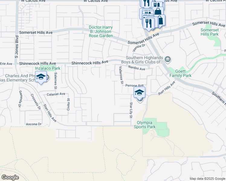 map of restaurants, bars, coffee shops, grocery stores, and more near 11091 Vallerosa Street in Las Vegas