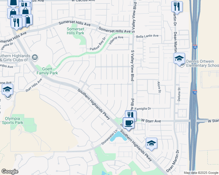 map of restaurants, bars, coffee shops, grocery stores, and more near 11066 Bandon Dunes Court in Las Vegas
