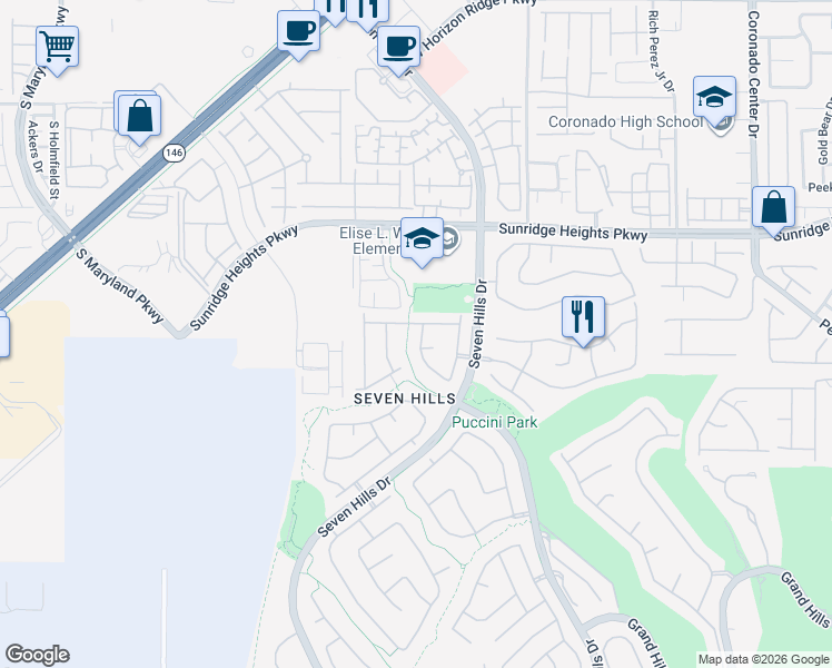 map of restaurants, bars, coffee shops, grocery stores, and more near 1107 Scenic Crest Drive in Henderson