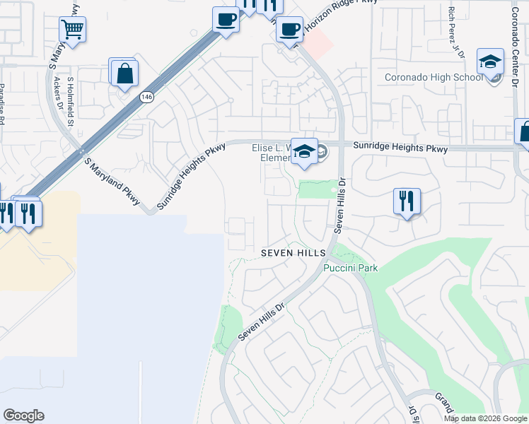map of restaurants, bars, coffee shops, grocery stores, and more near 1115 Cathedral Ridge Street in Henderson