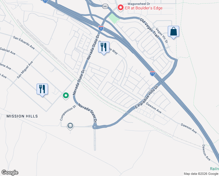 map of restaurants, bars, coffee shops, grocery stores, and more near 1142 Paradise Garden Drive in Henderson