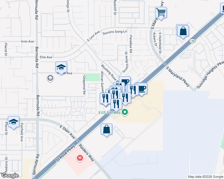 map of restaurants, bars, coffee shops, grocery stores, and more near 11092 Arcadia Sunrise Drive in Henderson