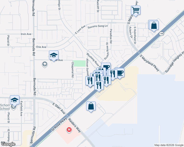 map of restaurants, bars, coffee shops, grocery stores, and more near 11092 Arcadia Sunrise Drive in Henderson