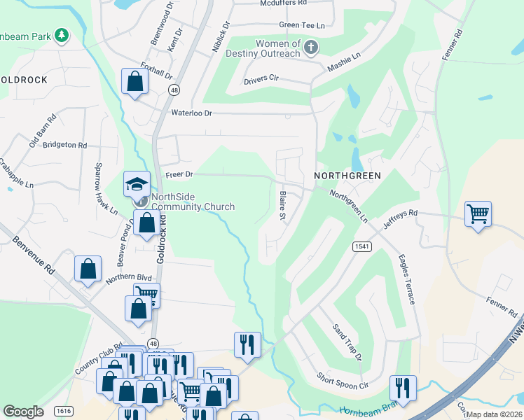 map of restaurants, bars, coffee shops, grocery stores, and more near 160 Shamrock Court in Rocky Mount