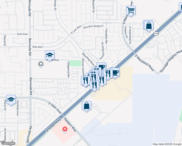 map of restaurants, bars, coffee shops, grocery stores, and more near 11092 Arcadia Sunrise Drive in Henderson