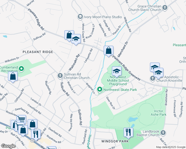 map of restaurants, bars, coffee shops, grocery stores, and more near 4054 Gumwood Lane in Knoxville