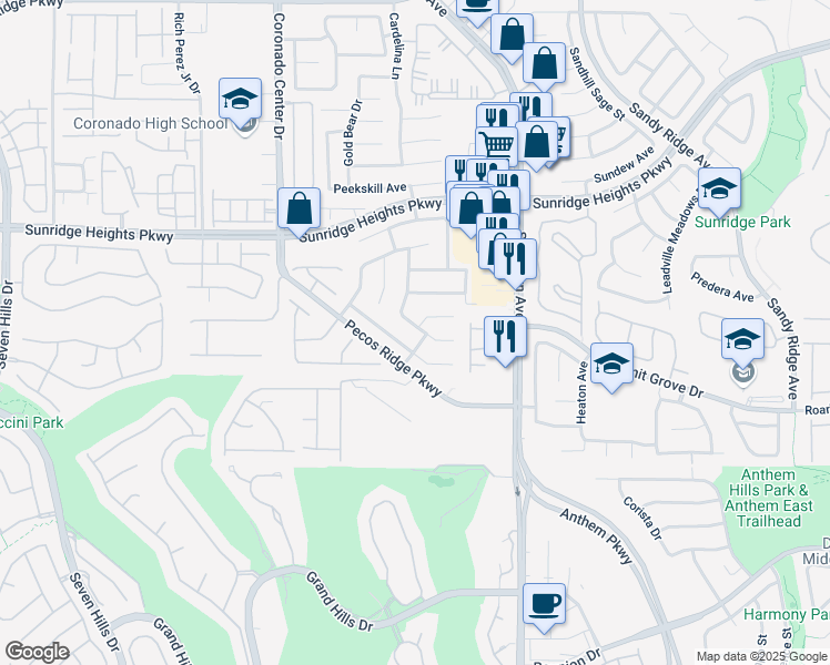 map of restaurants, bars, coffee shops, grocery stores, and more near 2727 Warm Rays Avenue in Henderson