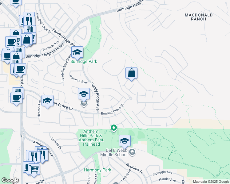 map of restaurants, bars, coffee shops, grocery stores, and more near 2269 Dakota Sky Court in Henderson