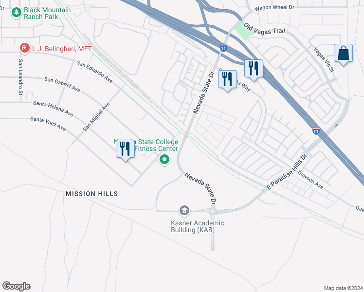 map of restaurants, bars, coffee shops, grocery stores, and more near Nevada State Drive in Henderson