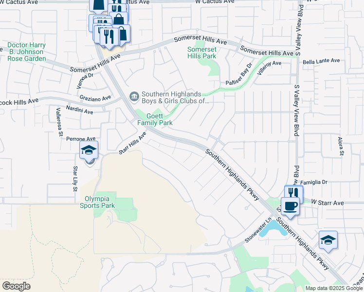 map of restaurants, bars, coffee shops, grocery stores, and more near 4450 Prada Place in Las Vegas